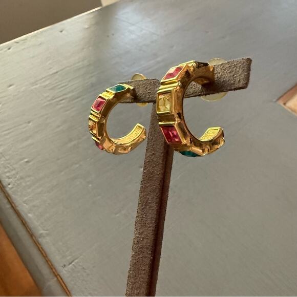 Swarovski Gold Tone Crystal Hoop Earrings - Picture 5 of 12